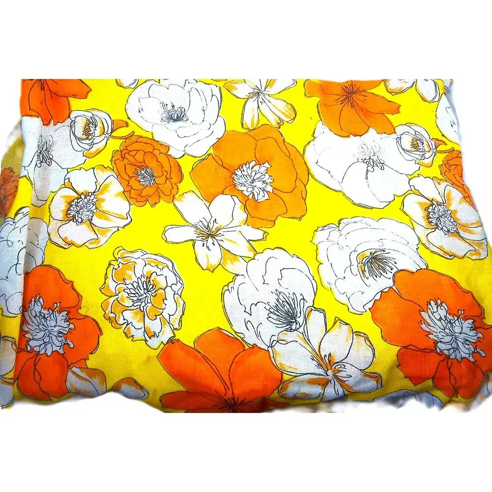 Vintage 70s Sears Flower Power Orange Yellow Floral Fabric Material Remnant 6 Yd